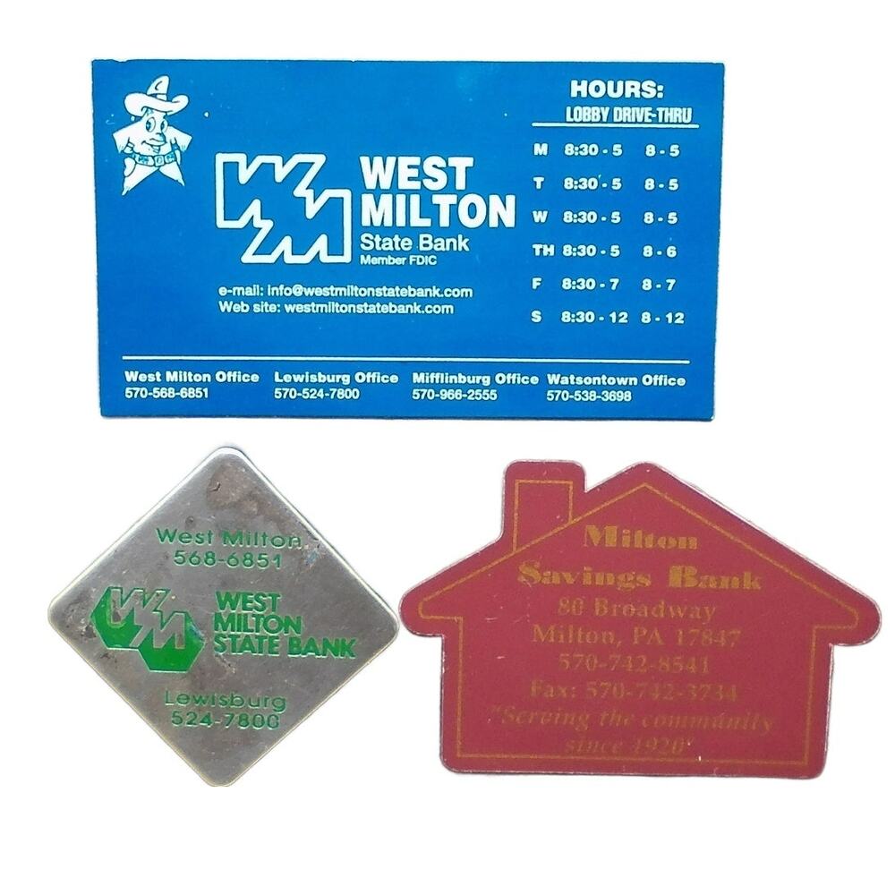 West Milton State Bank/Milton Saving Bank Fridge Magnet Lot Vintage